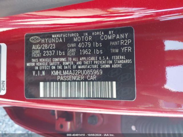 KMHLM4AJ2PU085969 Hyundai Elantra Hybrid Blue