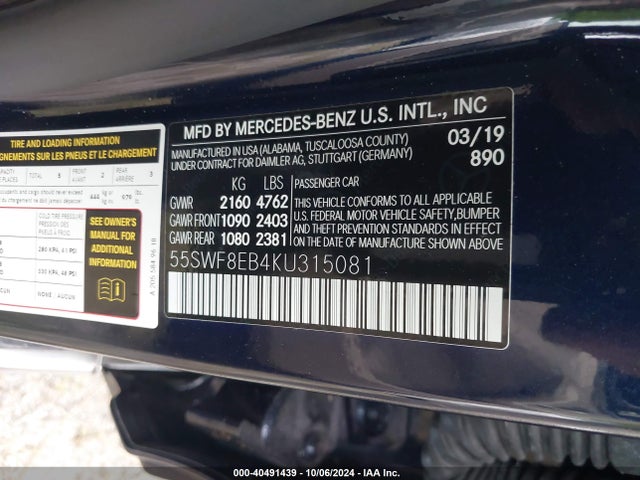 55SWF8EB4KU315081 Mercedes-Benz C 300 4matic