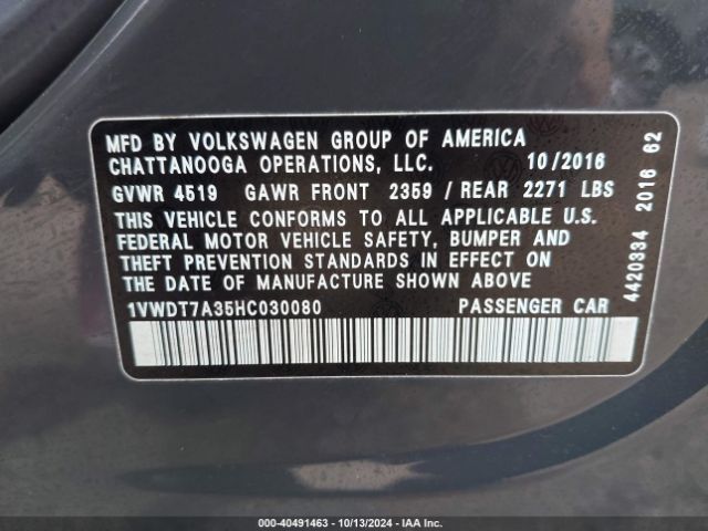 1VWDT7A35HC030080 Volkswagen Passat 1.8t R-line