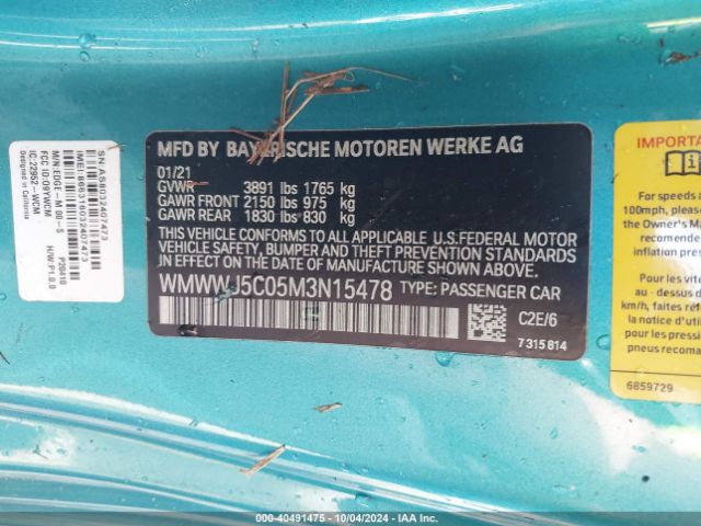 WMWWJ5C05M3N15478 Mini Convertible Cooper S