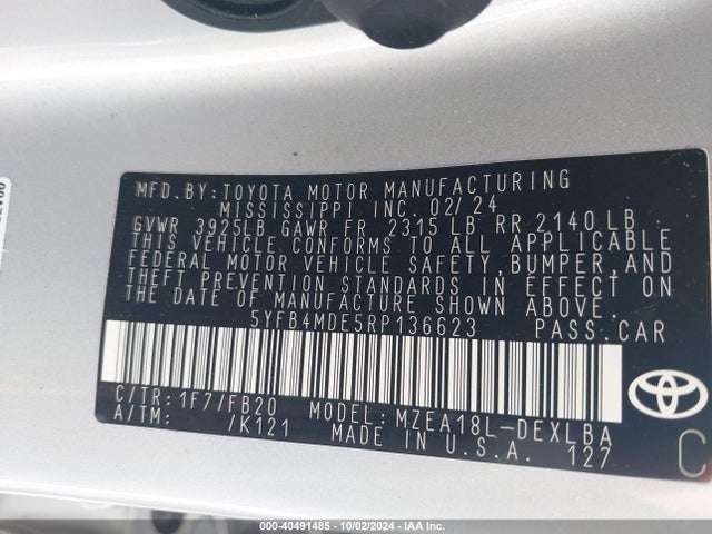 Toyota COROLLA LE 2024 5YFB4MDE5RP136623 Image 9