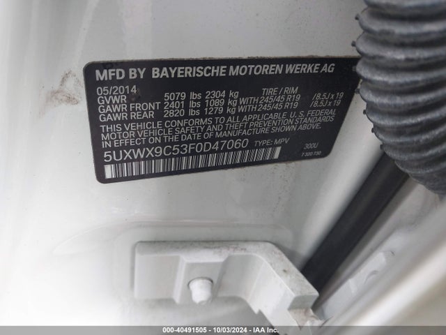 BMW X3 Xdrive28i 2015 5UXWX9C53F0D47060 Image 9