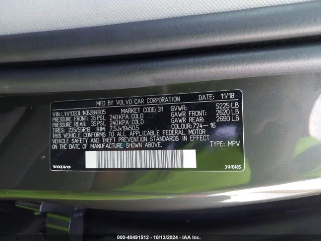 LYV102DL1KB284605 Volvo Xc60 T5 Inscription