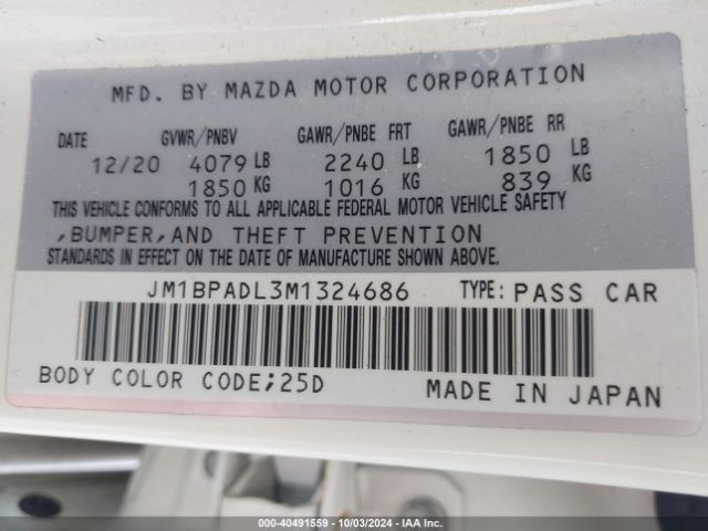 JM1BPADL3M1324686 Mazda Mazda3 Premium