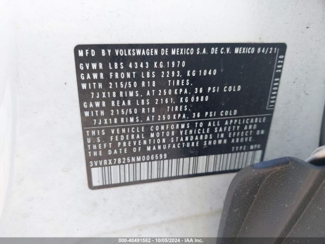 3VVRX7B25NM006599 Volkswagen Taos 1.5t Se