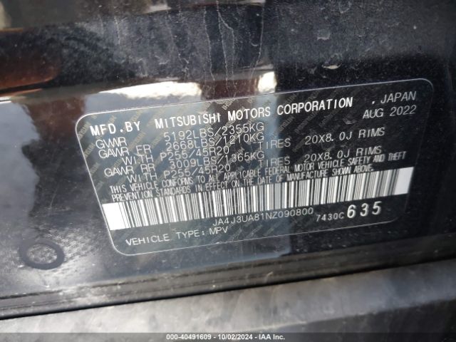JA4J3UA81NZ090800 Mitsubishi Outlander Black Edition 2wd/se 2.5 2wd/se Launch Edition 2wd