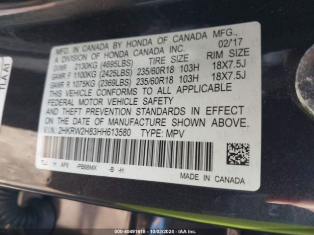 2HKRW2H83HH613580 Honda Cr-v Ex-l/ex-l Navi