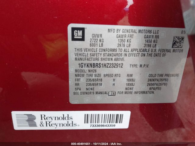1GYKNBRS1HZ232912 Cadillac XT5 LUXURY