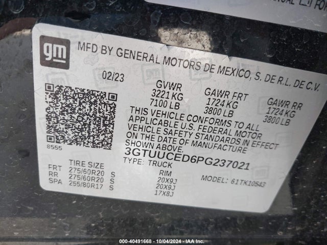 3GTUUCED6PG237021 GMC Sierra 1500 4wd  Short Box Elevation With 3sb