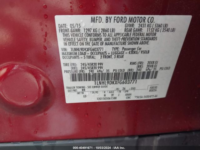 1LNHL9DKXFG603771 Lincoln MKS