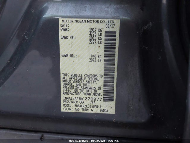 Nissan Altima 2.5 Sl 2017 1N4AL3AP3HC270977 Image 9