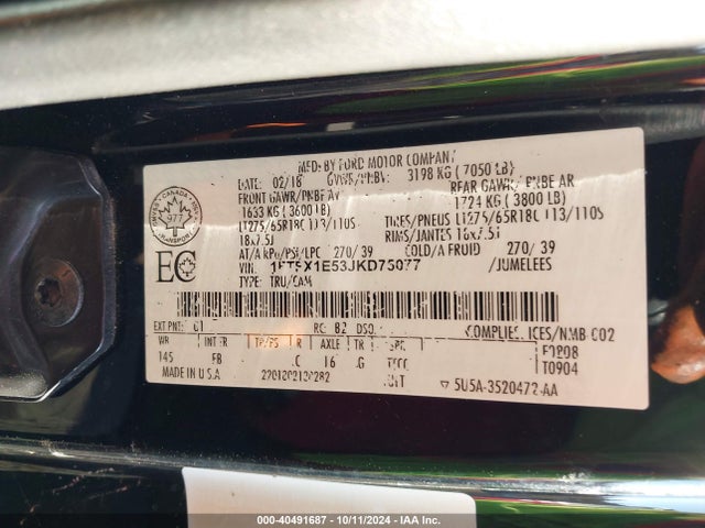 Ford F-150 Xlt 2018 1FTFX1E53JKD75077 Image 9