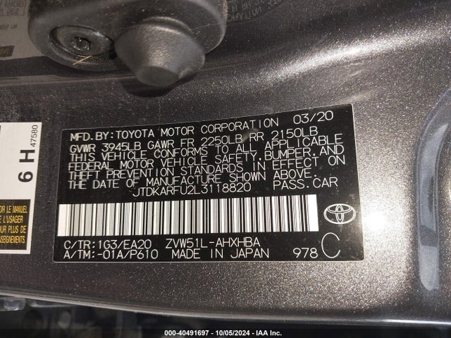 Toyota PRIUS XLE 2020 JTDKARFU2L3118820 Image 9