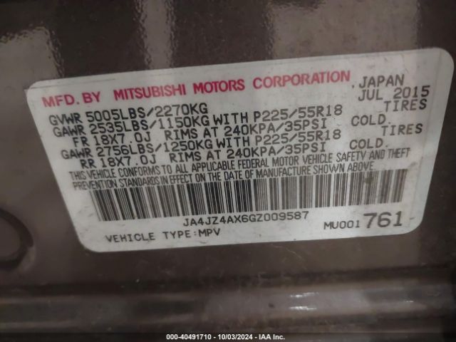 JA4JZ4AX6GZ009587 Mitsubishi OUTLANDER GT