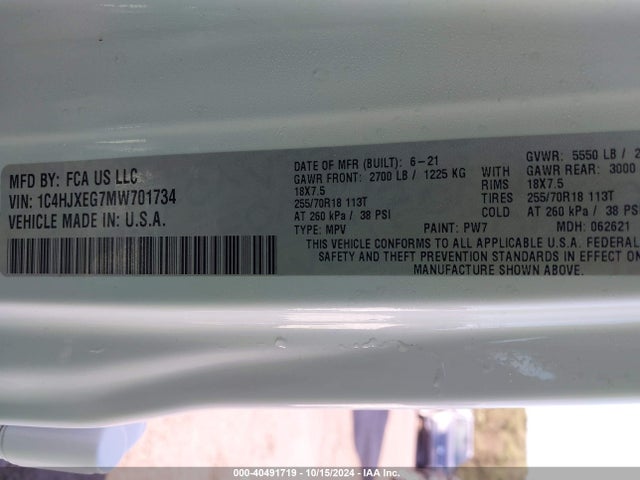 1C4HJXEG7MW701734 Jeep Wrangler Unlimited Sahara 4x4