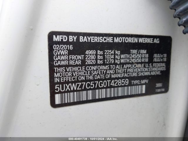 5UXWZ7C57G0T42859 BMW X3 Sdrive28i