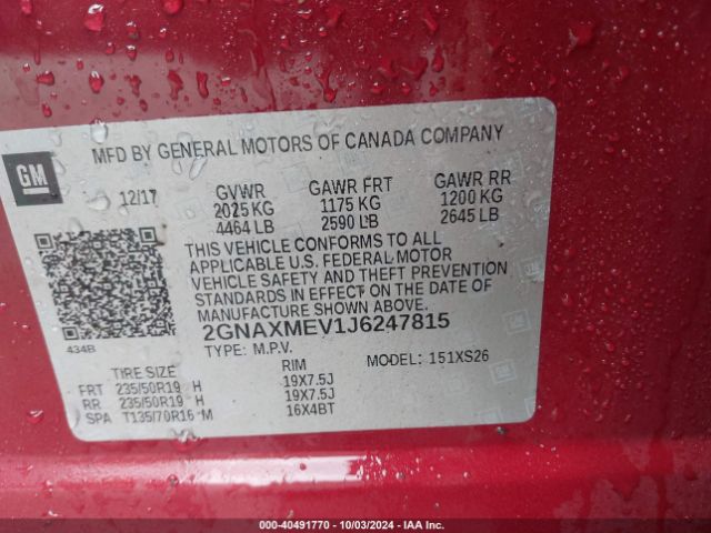 2GNAXMEV1J6247815 Chevrolet Equinox Premier