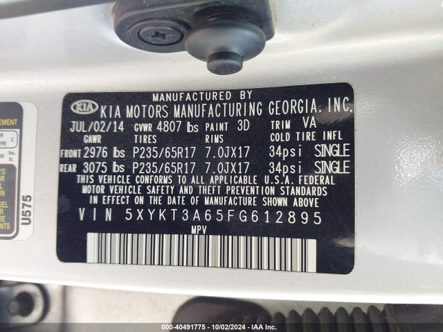 KIA SORENTO LX 2015 5XYKT3A65FG612895 Image 9