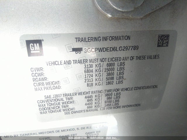 3GCPWDED6LG297789 Chevrolet Silverado 1500 2wd  Short Bed Rst