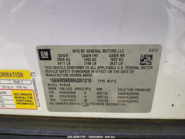 1GKKRSKD8HJ261218 GMC Acadia Limited