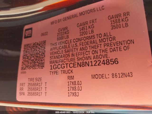 1GCGTCEN8N1224856 Chevrolet Colorado 4wd  Short Box Lt