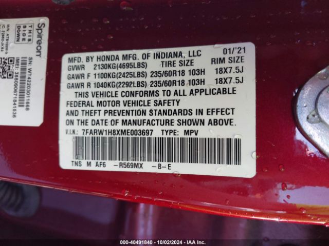 7FARW1H8XME003697 Honda Cr-v 2wd Ex-l