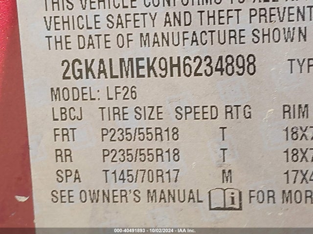 GMC Terrain Sle-1 2017 2GKALMEK9H6234898 Image 9