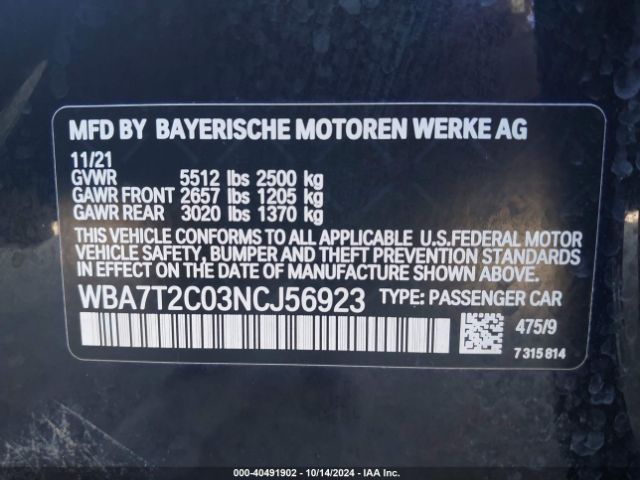 WBA7T2C03NCJ56923 BMW 740 I