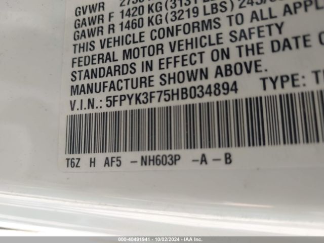 5FPYK3F75HB034894 Honda Ridgeline Rtl-e