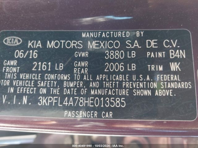 3KPFL4A78HE013585 KIA FORTE LX