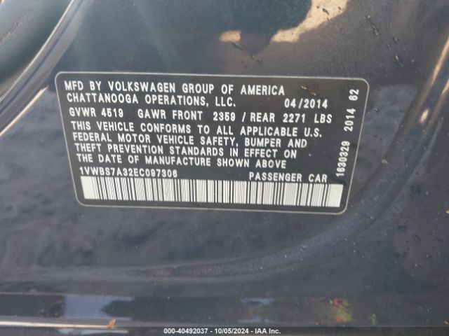 1VWBS7A32EC097306 Volkswagen Passat 1.8t Se