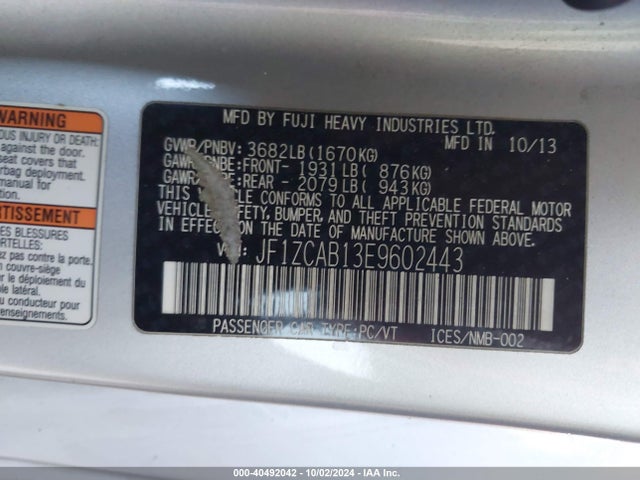 Subaru Brz Premium 2014 JF1ZCAB13E9602443 Image 9