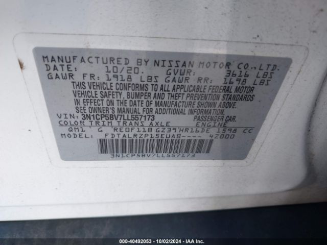 3N1CP5BV7LL557173 Nissan Kicks S Xtronic Cvt