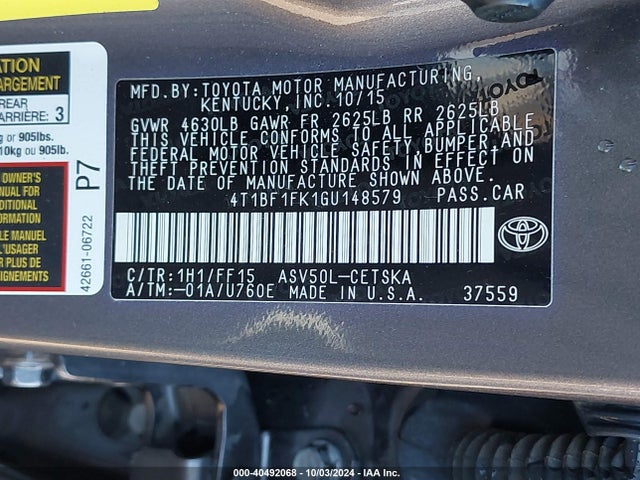 Toyota CAMRY SE 2016 4T1BF1FK1GU148579 Image 9