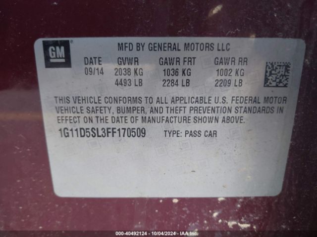 1G11D5SL3FF170509 Chevrolet MALIBU 2LT
