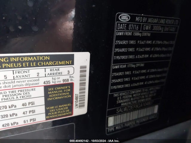 SALWZ2EF8GA104807 Land Rover Range Rover Sport 5.0l V8 Supercharged Svr