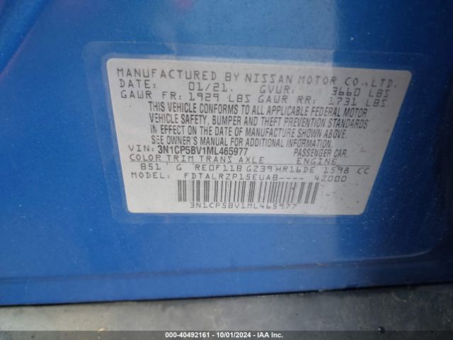 3N1CP5BV1ML465977 Nissan Kicks S Xtronic Cvt