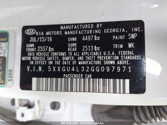 KIA OPTIMA EX 2016 5XXGU4L32GG097971 Image 9