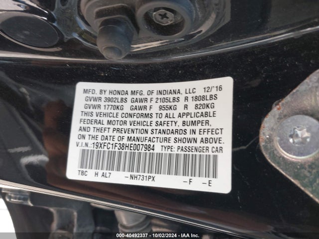 Honda Civic Ex-t 2017 19XFC1F38HE007984 Image 9