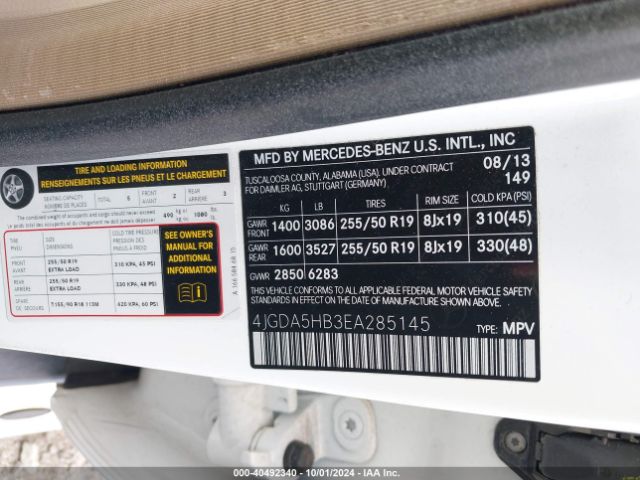 4JGDA5HB3EA285145 Mercedes-Benz Ml 350 4matic