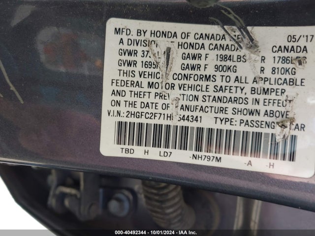 Honda CIVIC EX 2017 2HGFC2F71HH544341 Image 9