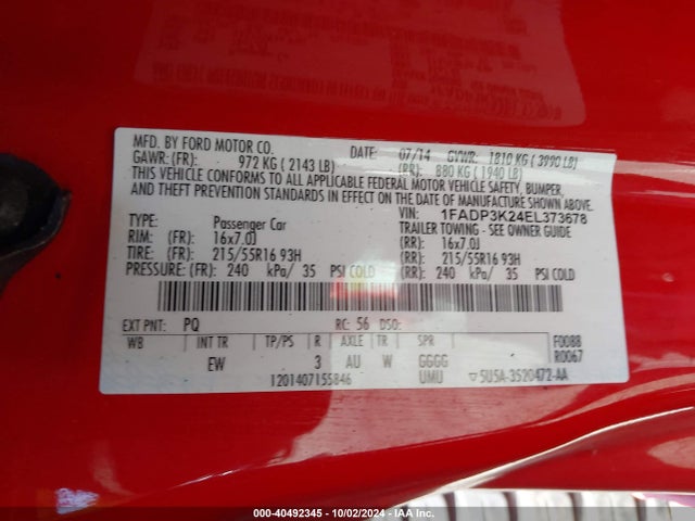 Ford FOCUS SE 2014 1FADP3K24EL373678 Image 9