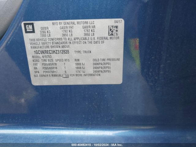 1GCVKREC3HZ312828 Chevrolet Silverado 1500 1lt