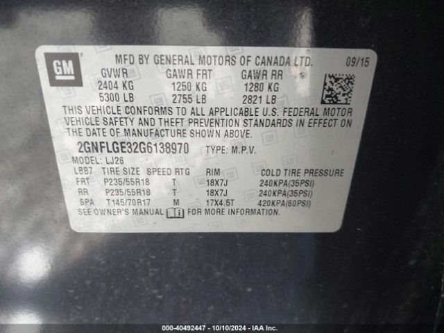 2GNFLGE32G6138970 Chevrolet Equinox Ltz