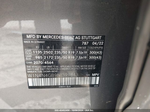 W1N4N4GB9NJ399843 Mercedes-Benz GLA 250