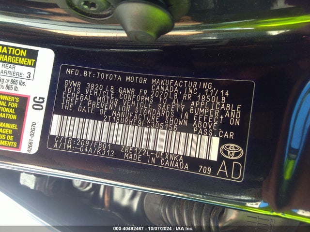 Toyota COROLLA LE 2015 2T1BURHE9FC305156 Image 9