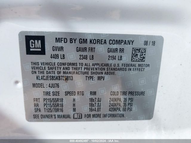 KL4CJESB5KB736813 Buick Encore Awd Preferred