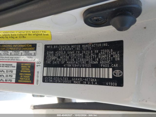 4T1BK1EB4FU191535 Toyota Avalon Xle Touring