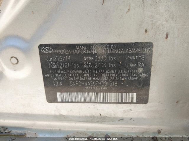 5NPDH4AE9FH551518 Hyundai ELANTRA SE