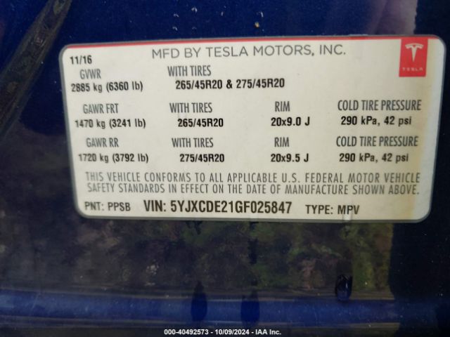 5YJXCDE21GF025847 Tesla MODEL X